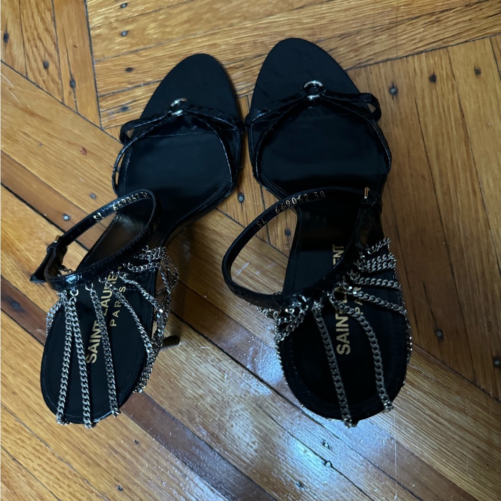 Sexy Saint Laurent Black snakeskin leather high heel sandals, w silver hardware - Picture 3 of 6